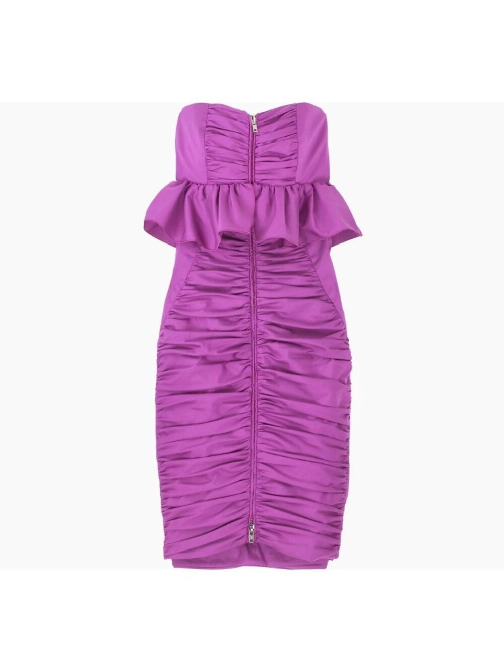Y2K MIU MIU by PRADA dress 42 strapless 2008 purple front zip rouched peplum